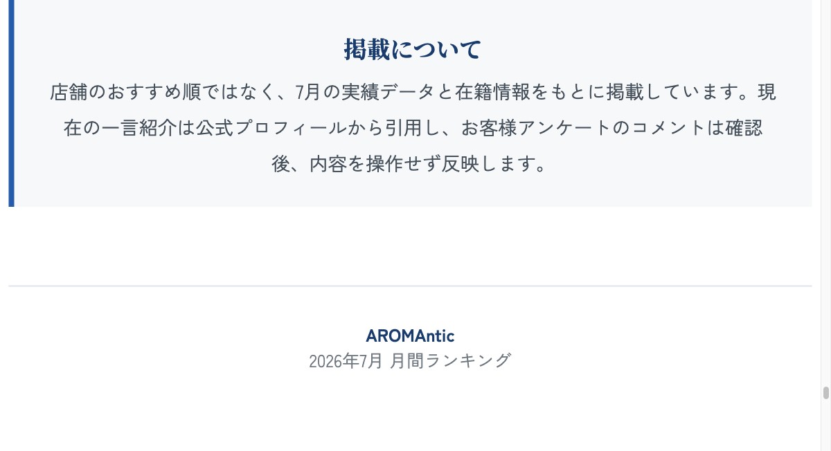 AROMAntic 2026年7月 月間ランキング